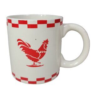 2/$15 Rooster Chicken Mug White Red 4.5" Large Oversized Farm Checkerboard READ